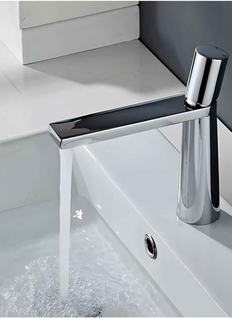 Bathroom Sink Mixer Tap - Hot and Cold Mixer Bathroom Tap - Mixer Single Handle Basin Tap (Chrome)