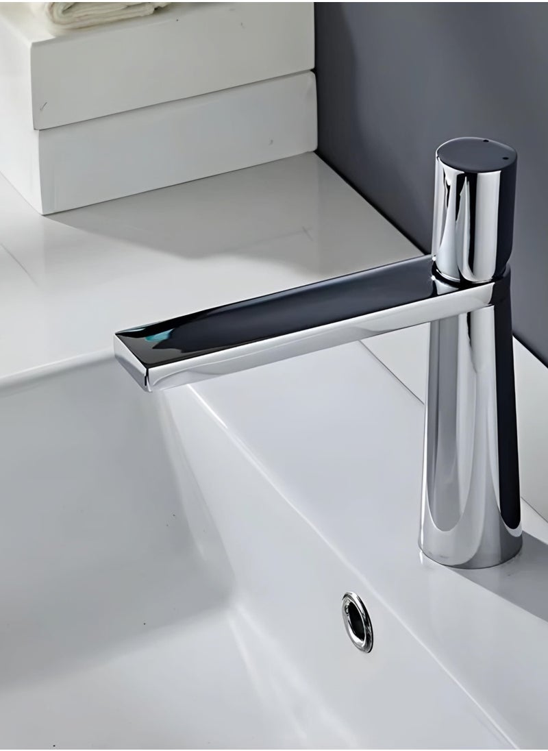 Bathroom Sink Mixer Tap - Hot and Cold Mixer Bathroom Tap - Mixer Single Handle Basin Tap (Chrome)