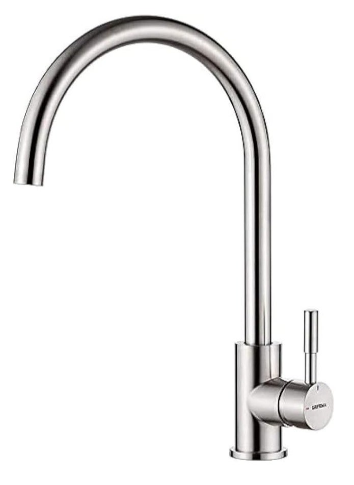 Kitchen Sink Taps Mixer 1 Hole, Single Lever 360° Swivel High Spout for Kitchen Sink with UK Standard Fittings, Chrome, Silver