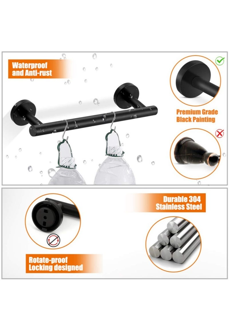 5-Pieces Matte Black Bathroom Hardware Set SUS304 Stainless Steel Round Wall Mounted - Includes 16