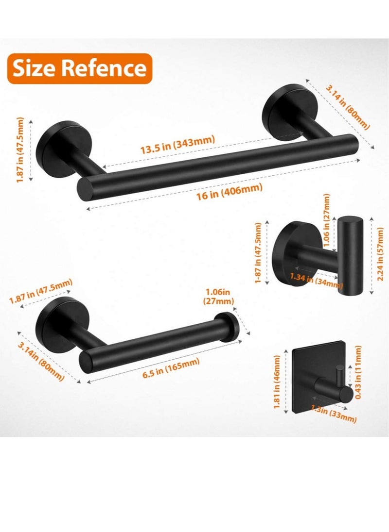 5-Pieces Matte Black Bathroom Hardware Set SUS304 Stainless Steel Round Wall Mounted - Includes 16