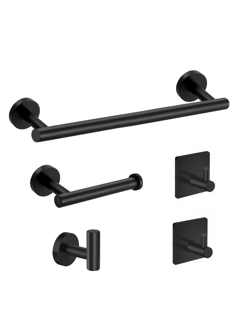 5-Pieces Matte Black Bathroom Hardware Set SUS304 Stainless Steel Round Wall Mounted - Includes 16