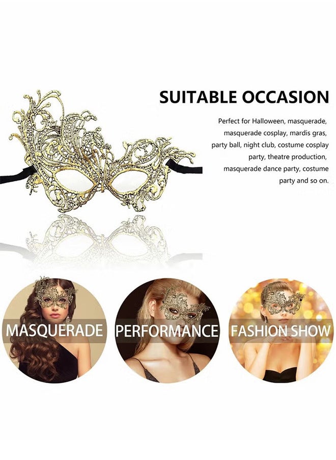 Masquerade Mask For Couples, Mardi Gras Venetian Side Flower Mask, Ball Masks, Metal Prom Women Men (2 PCS)