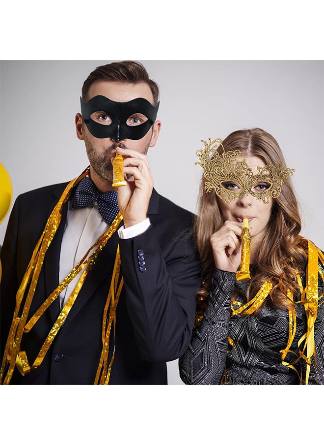 Masquerade Mask For Couples, Mardi Gras Venetian Side Flower Mask, Ball Masks, Metal Prom Women Men (2 PCS)