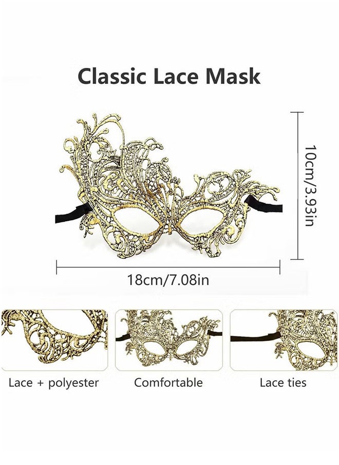 Masquerade Mask For Couples, Mardi Gras Venetian Side Flower Mask, Ball Masks, Metal Prom Women Men (2 PCS)