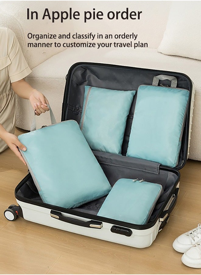 9 Set Compression Packing Cubes for Travel, Lightweight Vacation Travel Essentials, Travel Accessories for Suitcase Organizer Bags Set, Durable Luggage Organizer Travel Bags，Light Blue