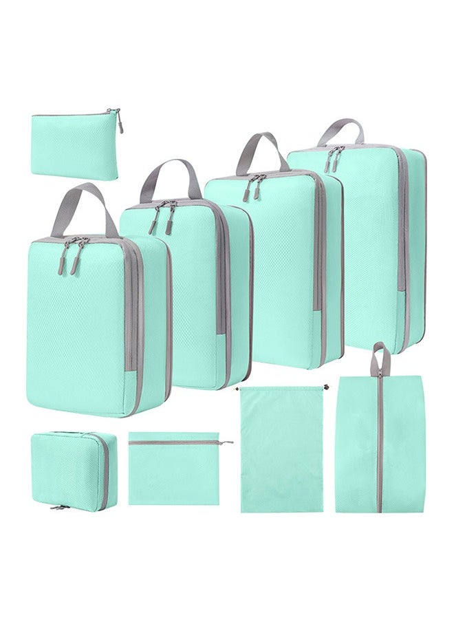 9 Set Compression Packing Cubes for Travel, Lightweight Vacation Travel Essentials, Travel Accessories for Suitcase Organizer Bags Set, Durable Luggage Organizer Travel Bags，Light Blue