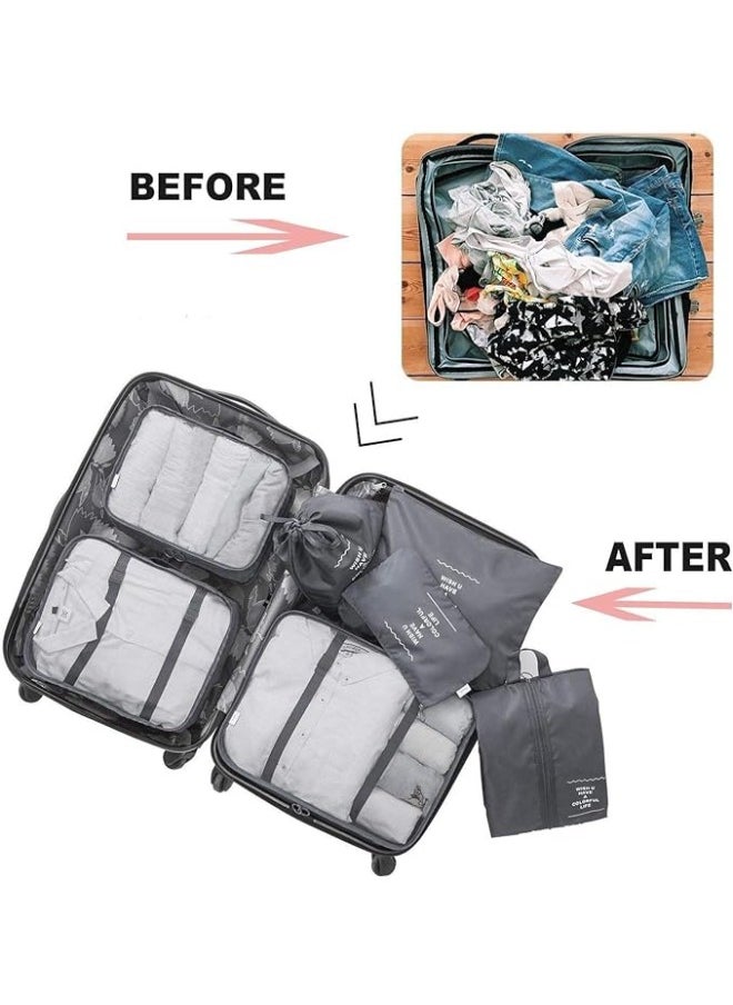 7Pcs Set Travel Organizer Storage Bags Suitcase Packing Set Storage Cases Portable Luggage Organizer Clothes Shoe Tidy Pouch Bag Traveling Accessories - Black