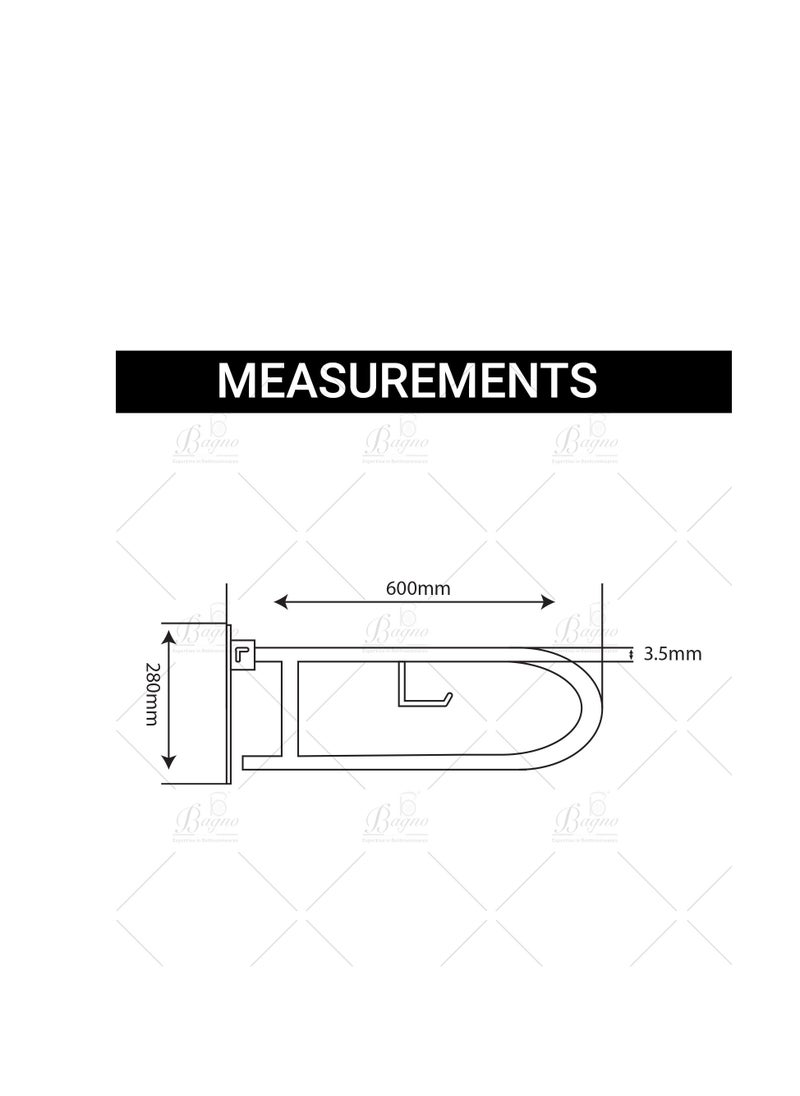 B BAGNO foldable 8814 304 ss safety bar, ss grab bar for bathroom safety with tissue holder 600MM,