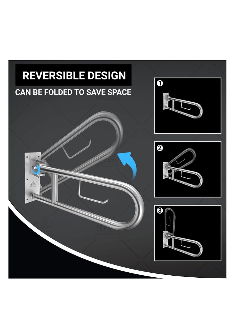 B BAGNO foldable 8814 304 ss safety bar, ss grab bar for bathroom safety with tissue holder 600MM,