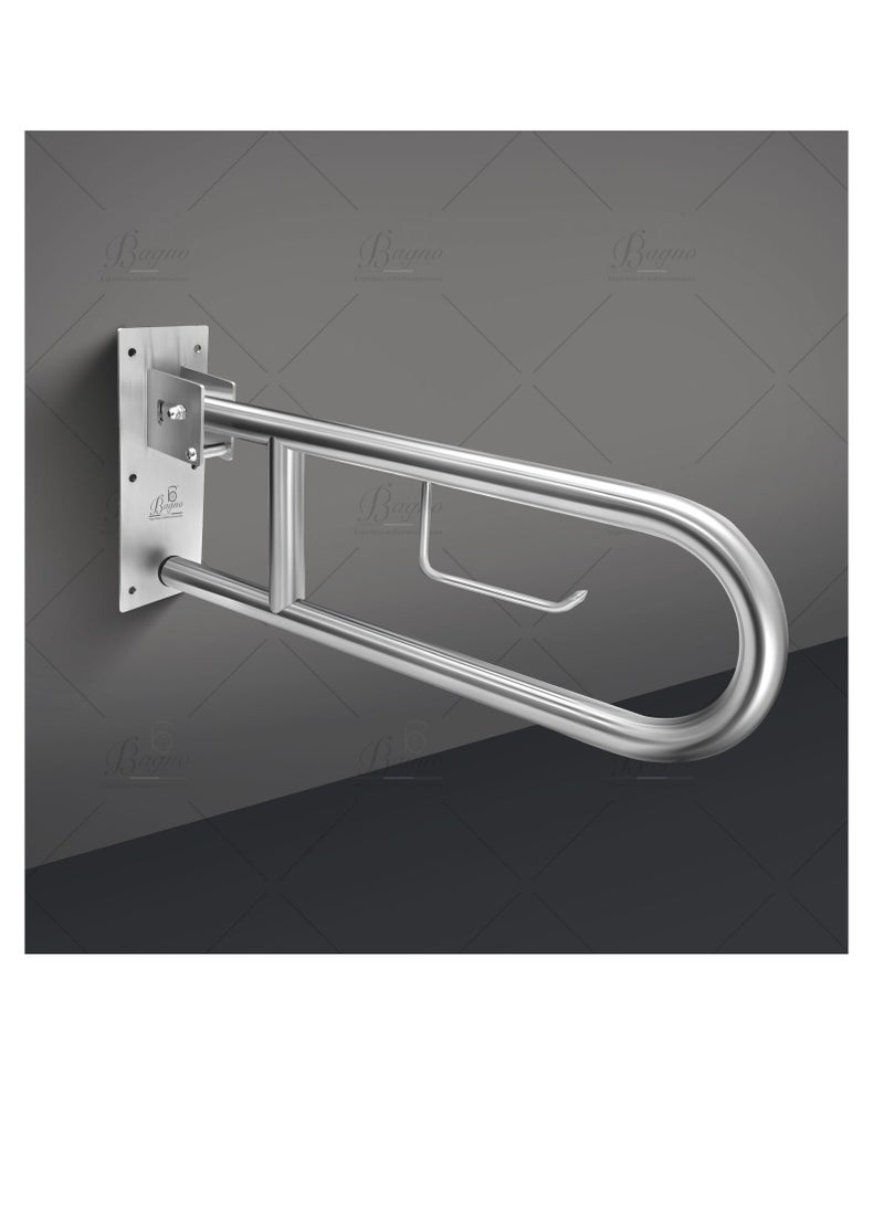 B BAGNO foldable 8814 304 ss safety bar, ss grab bar for bathroom safety with tissue holder 600MM,