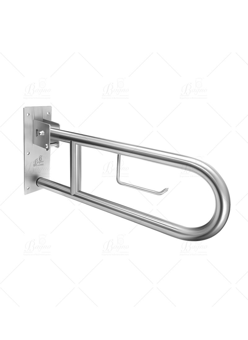 B BAGNO foldable 8814 304 ss safety bar, ss grab bar for bathroom safety with tissue holder 600MM,