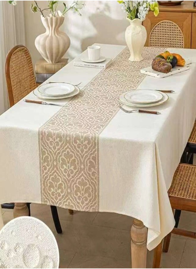 Waterproof Tablecloth Anti-scalding Waterproof and Oil-proof for Rectangle Table Wrinkle Free Stain Resistant PVC Table Cover For Home Kitchen Dinning Tabletop 140 x 200Cm Flower Pattern - Beige