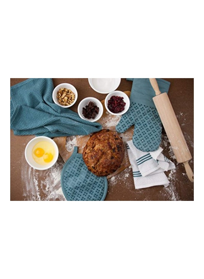 3-Piece Toffee Printed Oven Mitt And Pot Holder Set Blue