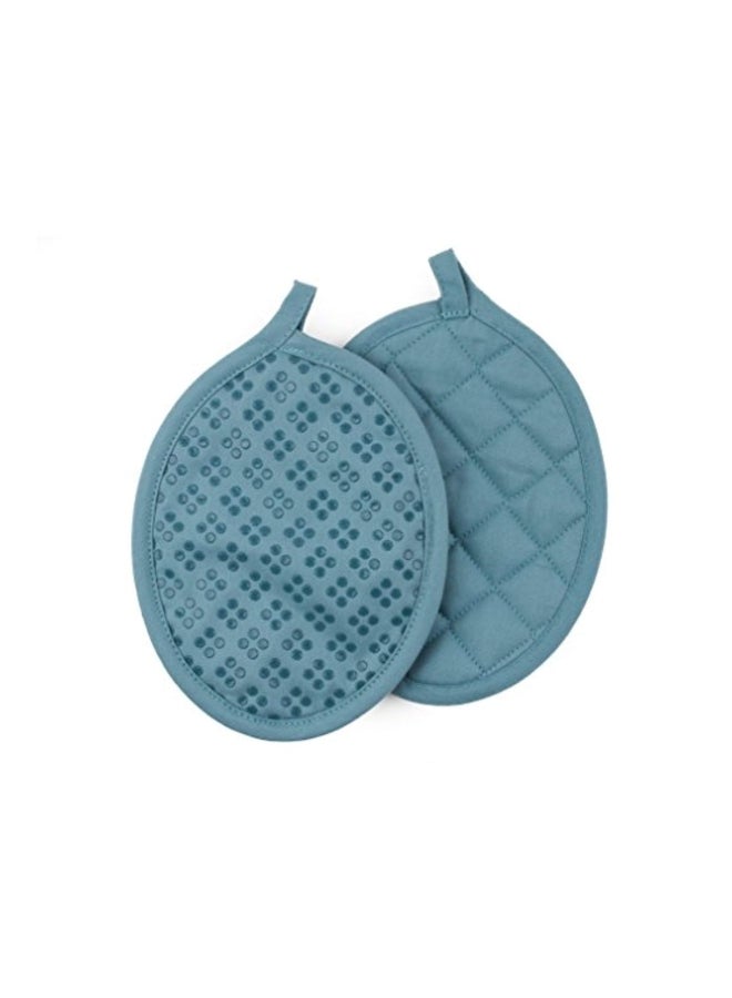 3-Piece Toffee Printed Oven Mitt And Pot Holder Set Blue