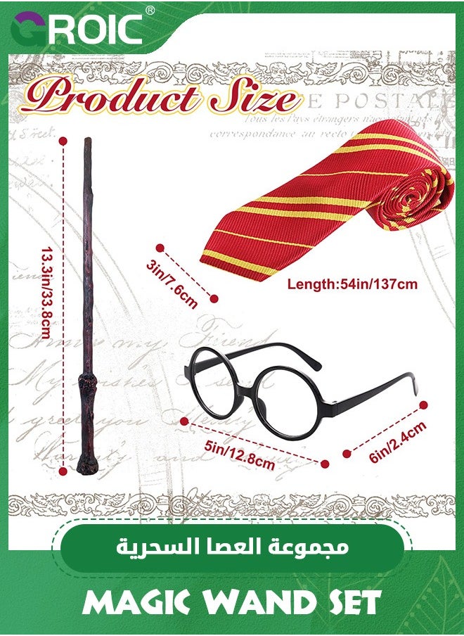 4 Pcs Harry Potter Costume Set, Harry Potter Gryffindor Deluxe Robe Costume Role Play for Kids, Magician Costume Set with Wand Tie Glasses, Harry Potter Fans Cosplay Accessory for 125 to 135 cm