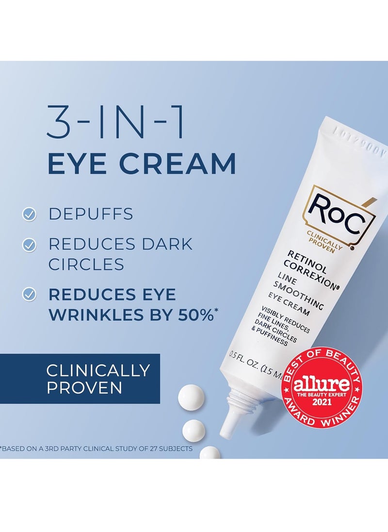 RoC Retinol Correxion Under Eye Cream for Dark Circles and Puffiness Daily Wrinkle Cream Anti Aging Line Smoothing Skin Care Treatment Stocking Stuffers for Men and Women 0 5 oz Packaging May Vary