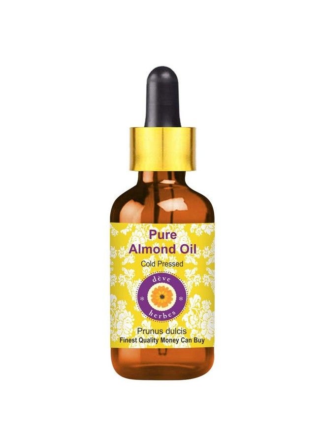 Pure Almond Oil (Prunus Dulcis) With Glass Dropper 100% Natural Therapeutic Grade Cold Pressed For Skin & Hair 15Ml.