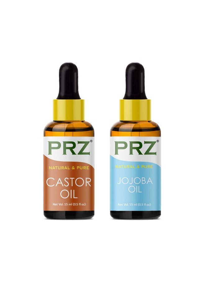 Combo Of Cold Pressed Castor Oil & Jojoba Oil, 100% Pure Natural & Therapeutic Grade Oil For Aromatherapy, Body Massage, Skin Care & Hair Growth (15Ml Each)