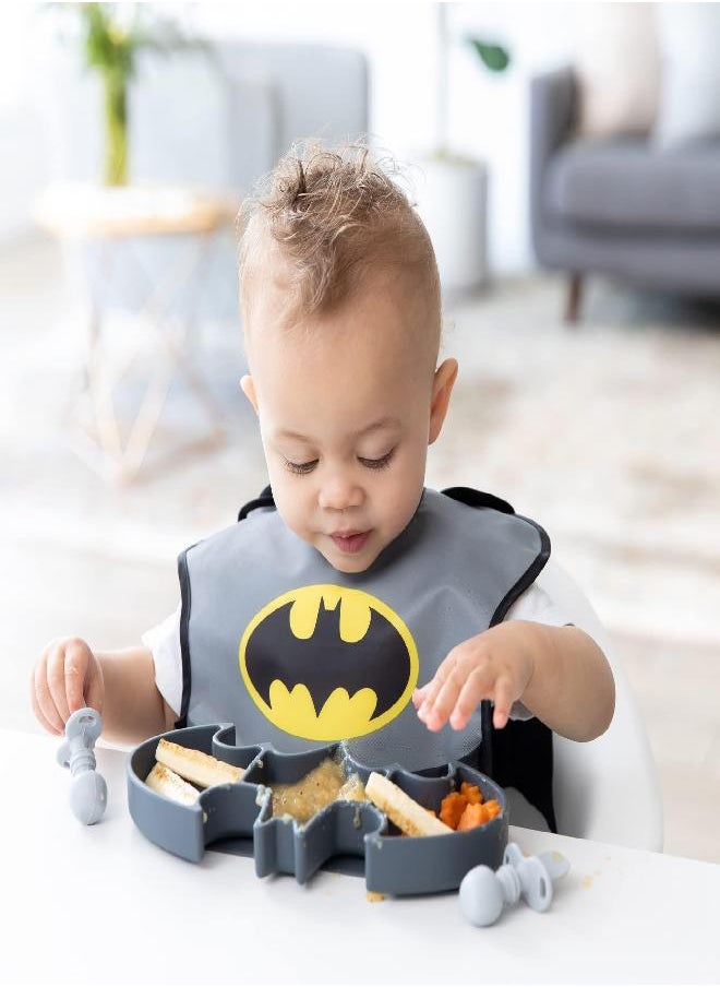 Bumkins DC Comics Silicone Grip Dish Suction, Divided & Baby Toddler Plate, BPA Free, Microwave Dishwasher Safe, Batman