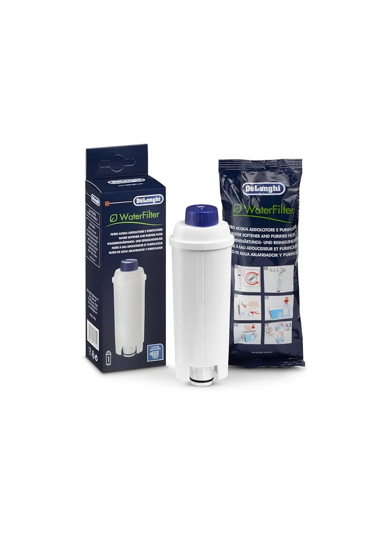 De'Longhi Water Filter, Purifier & Sweetener, Reduces Limescale, Filters Contaminants, Improves Coffee Flavor, Easy Installation, Lasts Up to 2 Months, Suitable for All Coffee Machines DLSC002