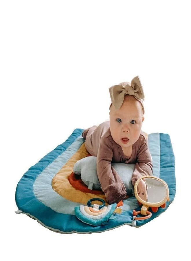 Itzy Ritzy Tummy Time Play Mat, Includes Cloud-Shaped Bolster, Mirror & Crinkle Sound Toy, Rainbow