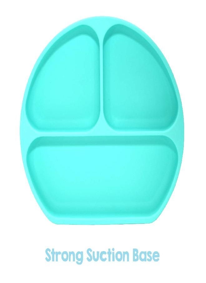 RaZbaby Silicone Suction Baby Plate w/Silicone Spoon | Built-in Place-Mat for Infants + Toddlers | First Foods + Self-Feeding | Baby's First Plate | Perfect for Led Weaning | Stays in Place | (Aqua)