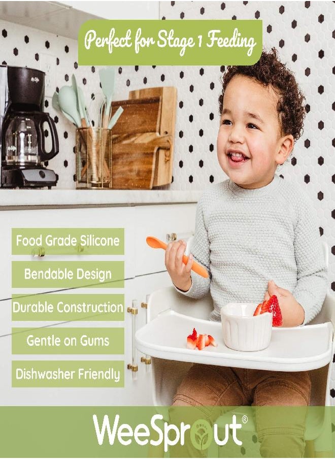 WeeSprout Silicone Baby Spoons - First Stage Infant Feeding Spoons With Soft-Tip, Bendable Baby Utensils for Parent & Self-Feeding, Ultra-Durable & Chewproof, Dishwasher Safe, Set of 3