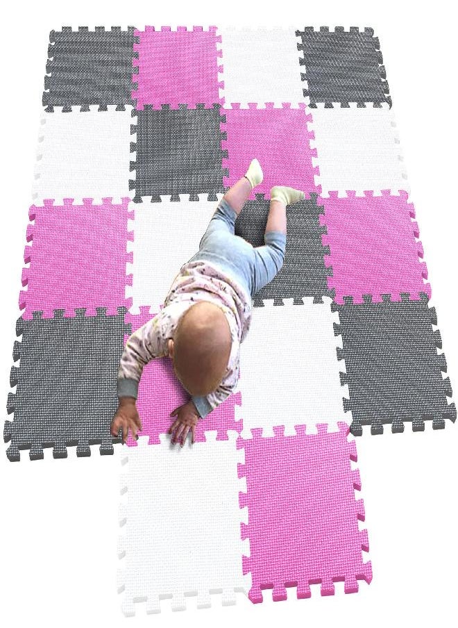 MQIAOHAM Children Puzzle mat Play mat Squares Play mat Tiles Baby mats for Floor Puzzle mat Soft Play mats Girl playmat Carpet Interlocking Foam Floor mats for Baby White Pink Grey 101103112