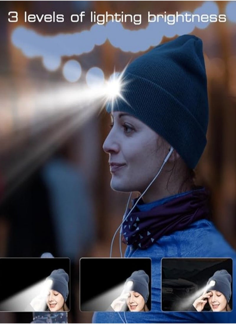 Warm Woolen Hat with LED Light, for Night Running Cycling Fishing, Lighting Cap for Men Women