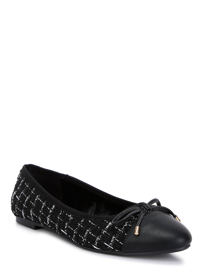 Black Plaid Tweed Ballet Flats