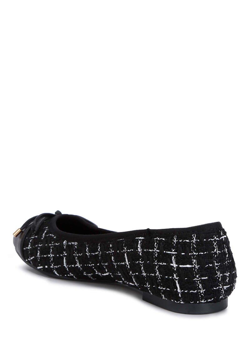 Black Plaid Tweed Ballet Flats