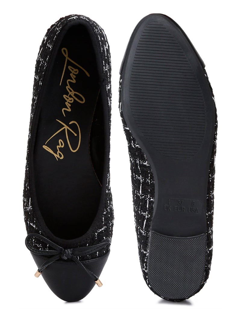 Black Plaid Tweed Ballet Flats