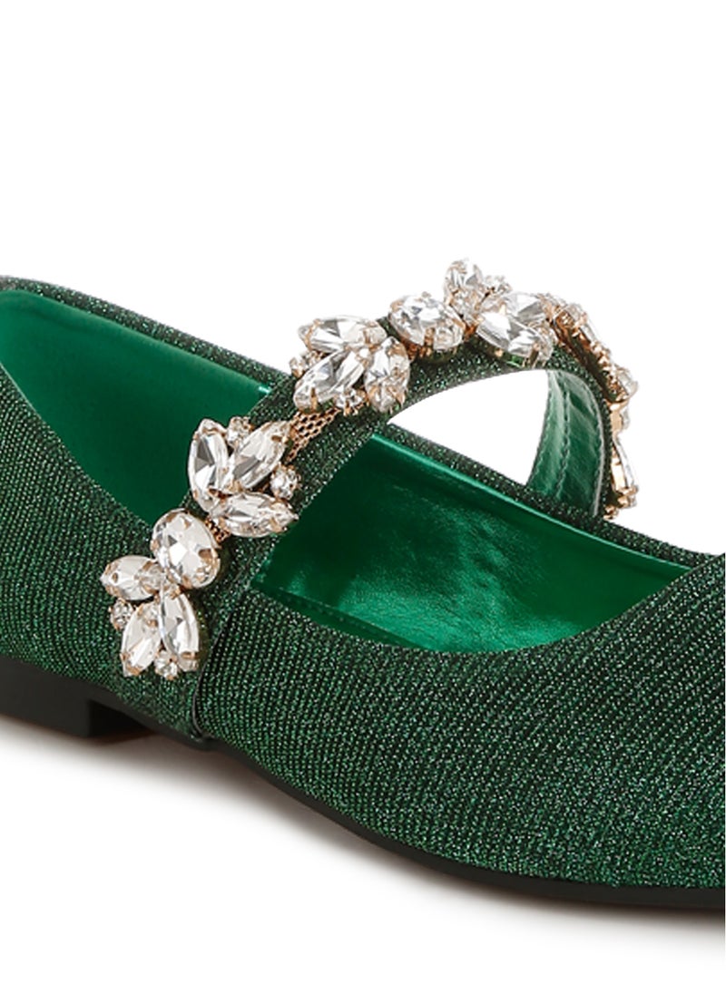 Diamante Brooch Glitter Ballerinas in Green