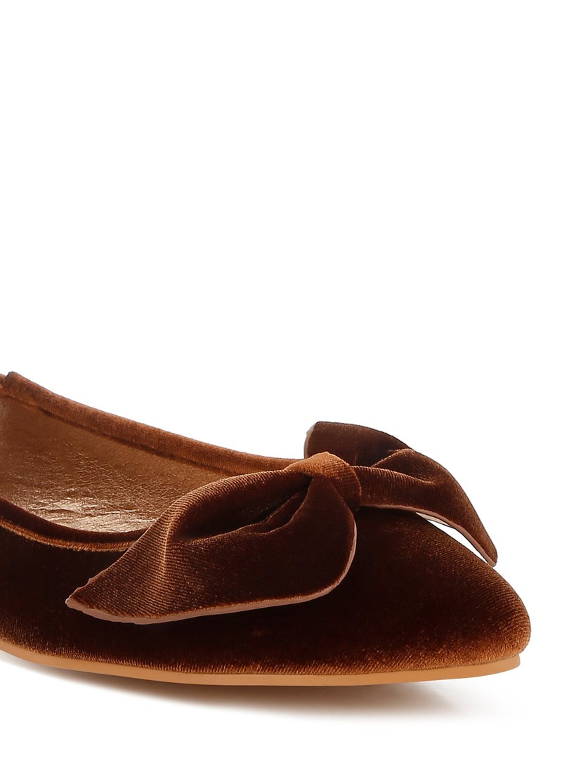 Velvet Bow Ballerinas in Bronze