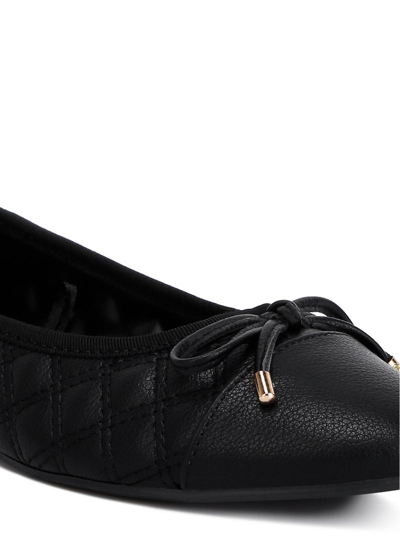 Quilted Faux Leather Ballerinas in Black