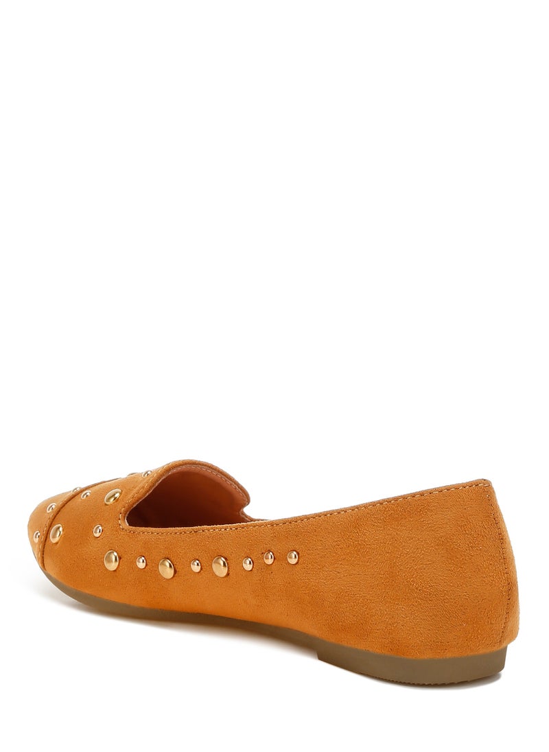 Stud Emebllished Ballet Flats in Tan