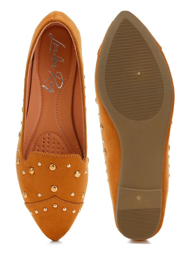 Stud Emebllished Ballet Flats in Tan