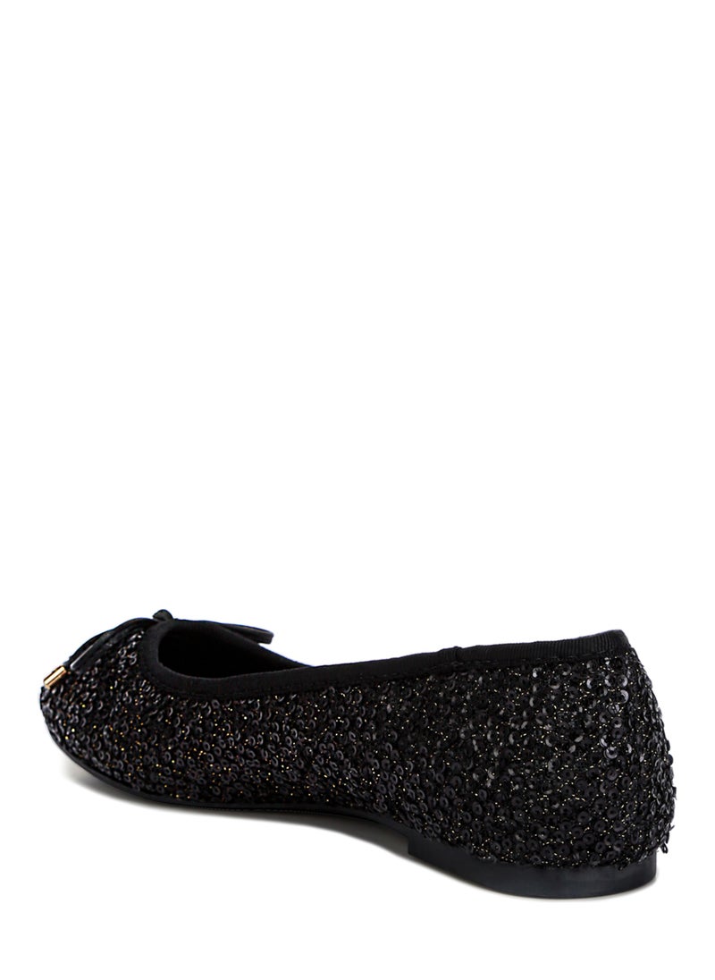 Black Sequin Embellished Ballet Flats