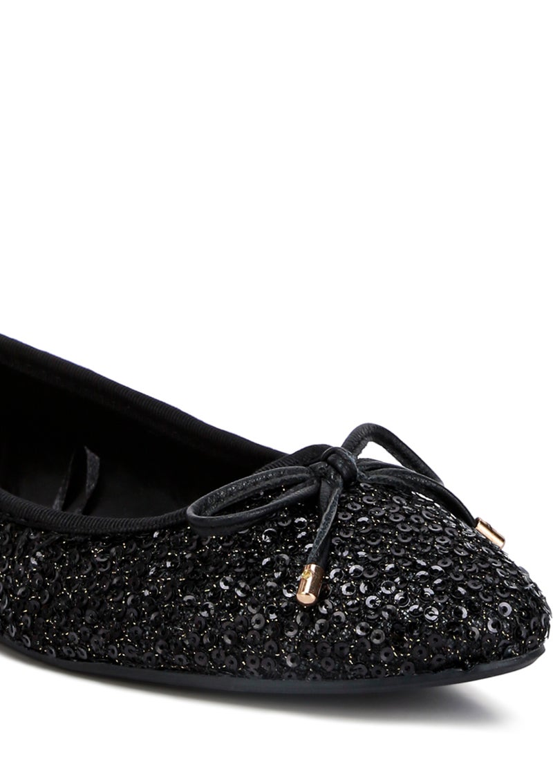 Black Sequin Embellished Ballet Flats