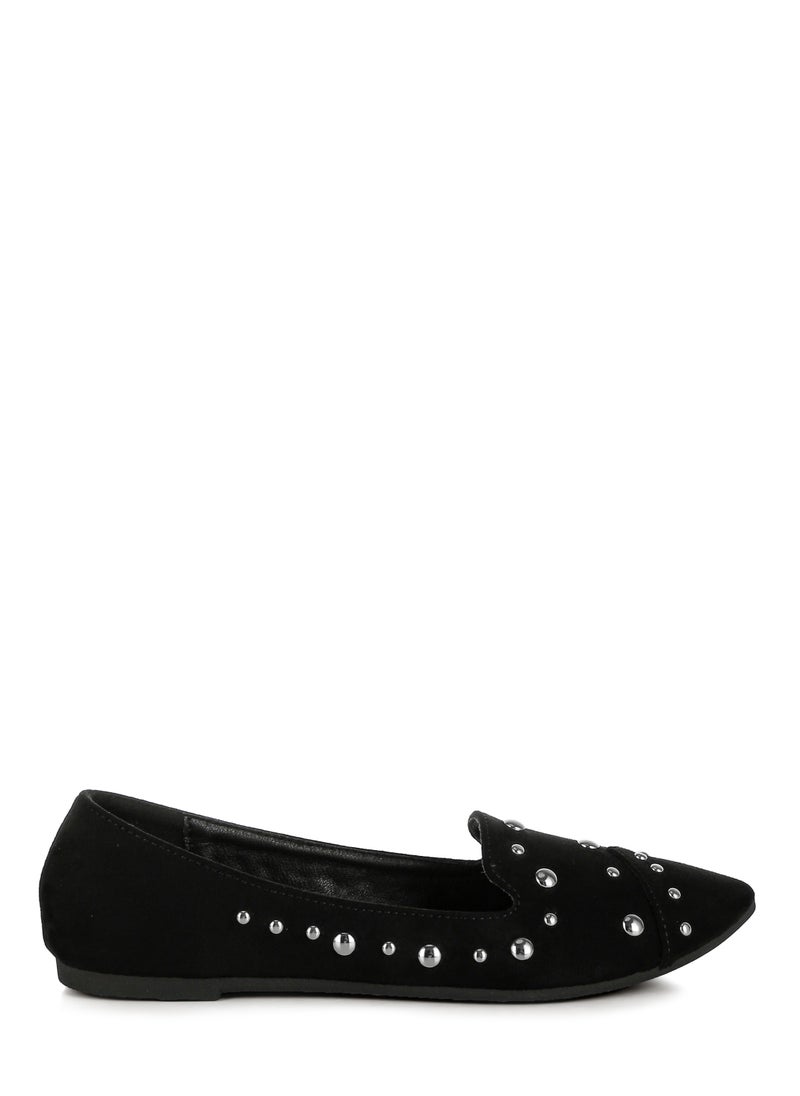 Stud Emebllished Ballet Flats in Black