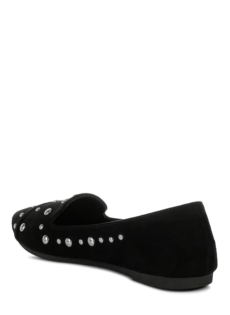 Stud Emebllished Ballet Flats in Black