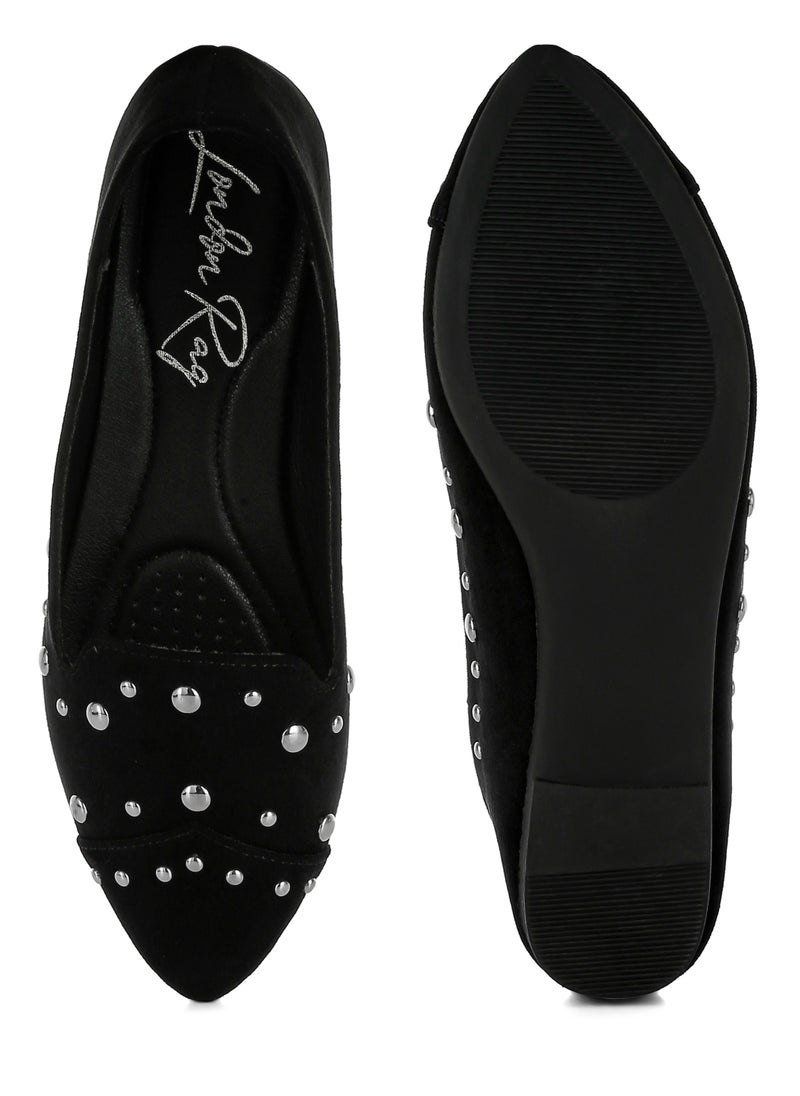 Stud Emebllished Ballet Flats in Black