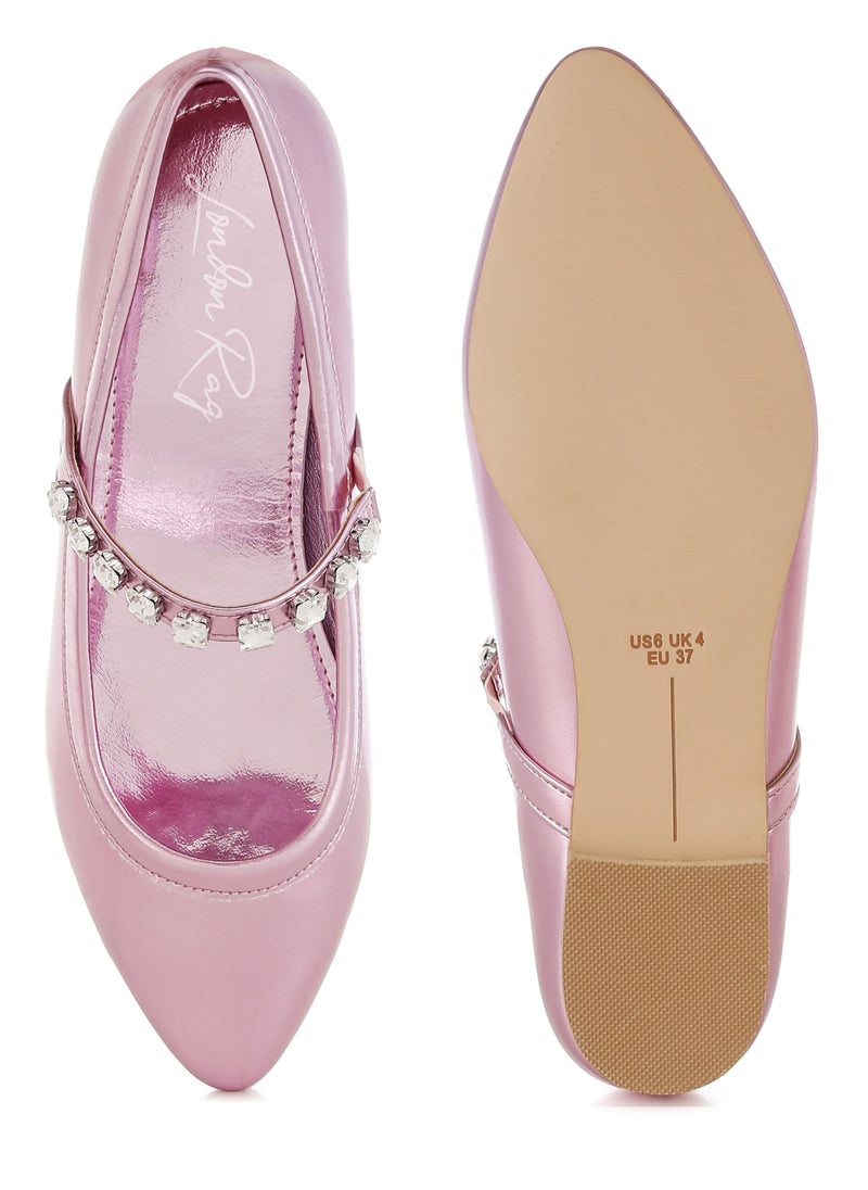 Metallic Mary Jane Ballerinas in Pink