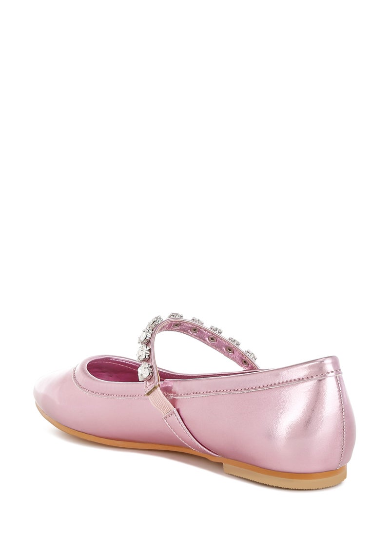 Metallic Mary Jane Ballerinas in Pink
