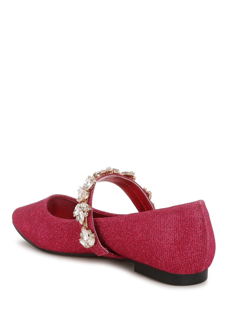 Diamante Brooch Glitter Ballerinas in Fuchsia