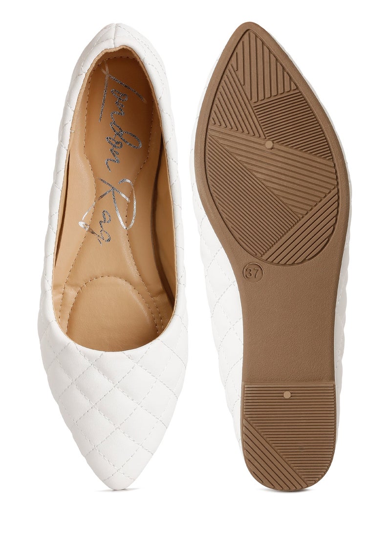 White Quilted Ballet Flats