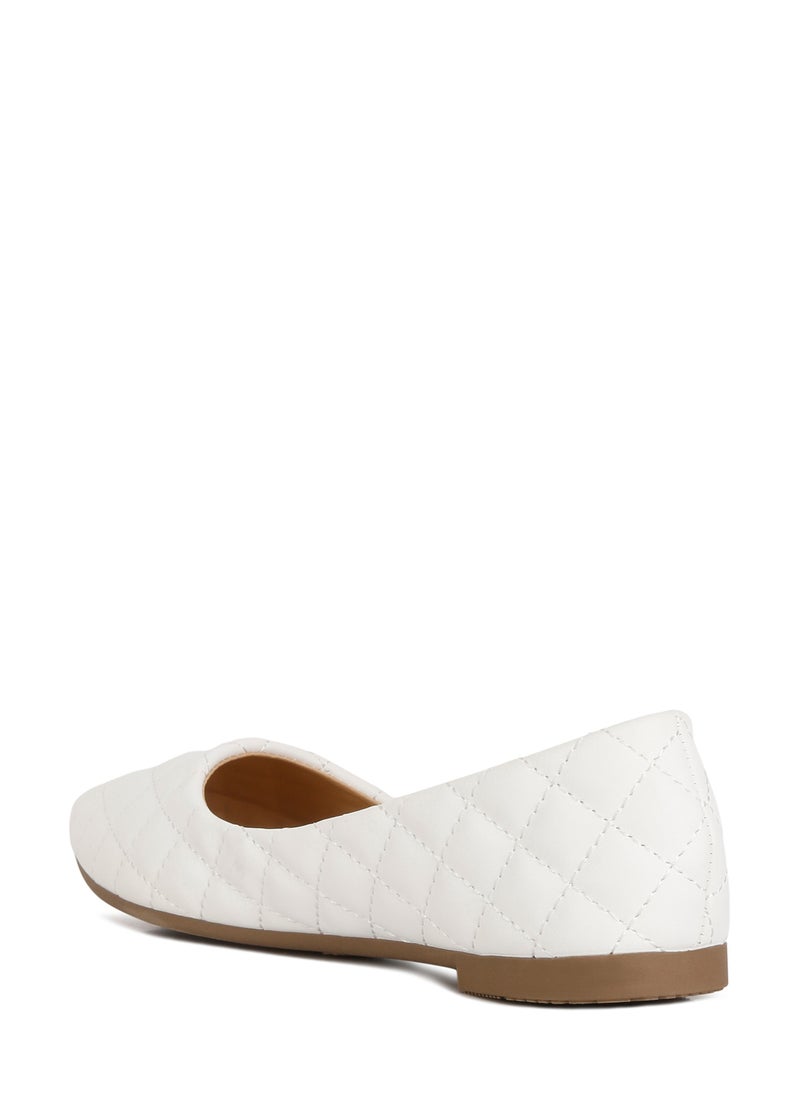 White Quilted Ballet Flats