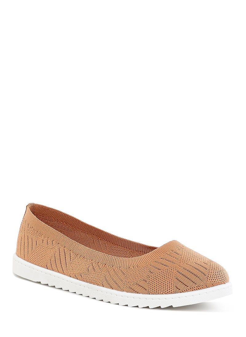 Knitted Flat Ballet Flats in Tan