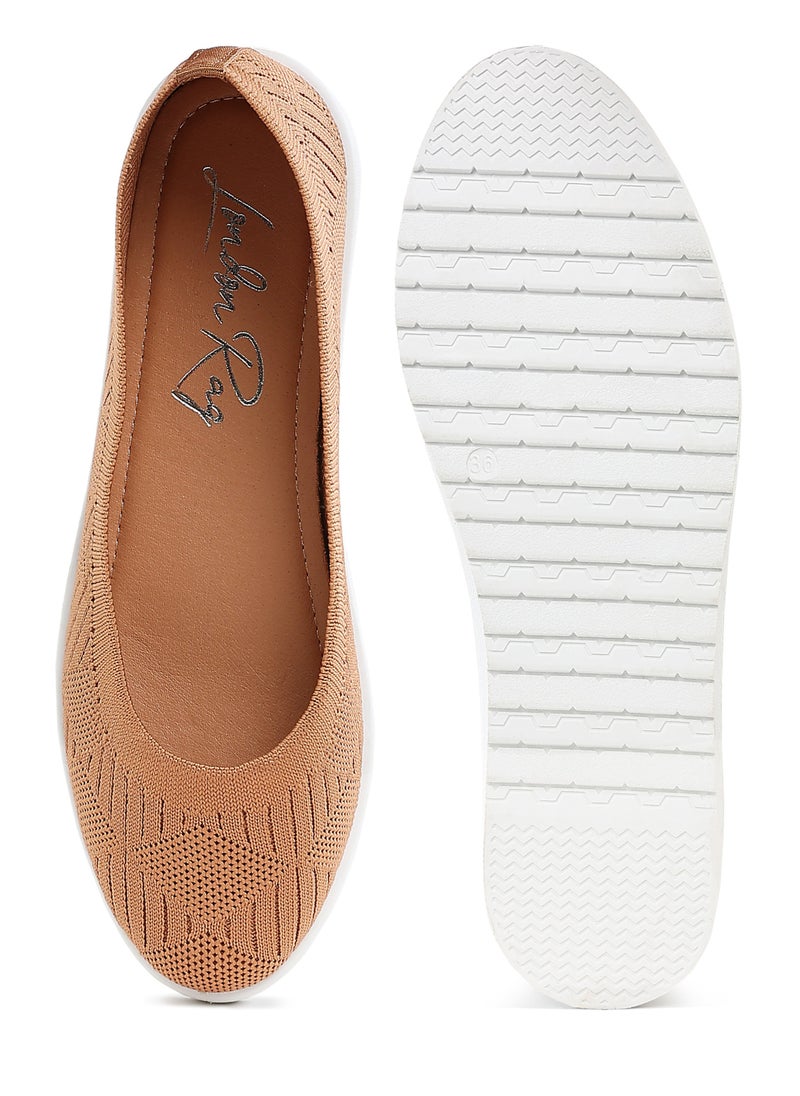 Knitted Flat Ballet Flats in Tan